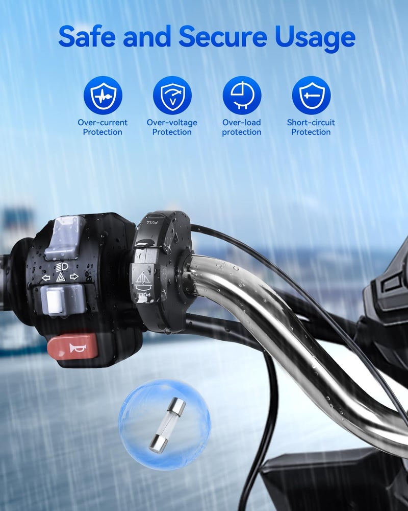 EXTRACTME Motorcycle Phone Charger, Ultra-Narrow Dual USB Type C 30W PD & Quick Charge 3.0 Motorcycle USB Charger, Waterproof Motorcycle USB Port for Phone, Tablet, GPS (Only 0.51 in Wide), Black - Image 5